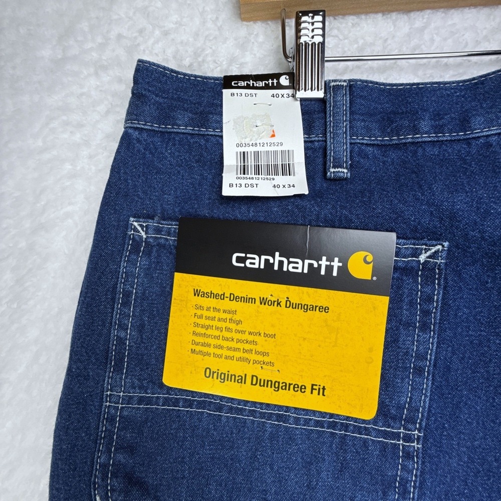 Carhartt Washed Denim Work Dungaree Jeans Mens 40X34 B13 DST NWT NOS